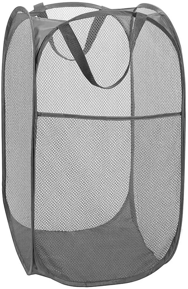 Main image of Deluxe Strong Mesh Pop up Laundry Hamper Basket with Side Pocket for Laundry Room, Bathroom, Kids Room, College Dorm or Travel Grey
