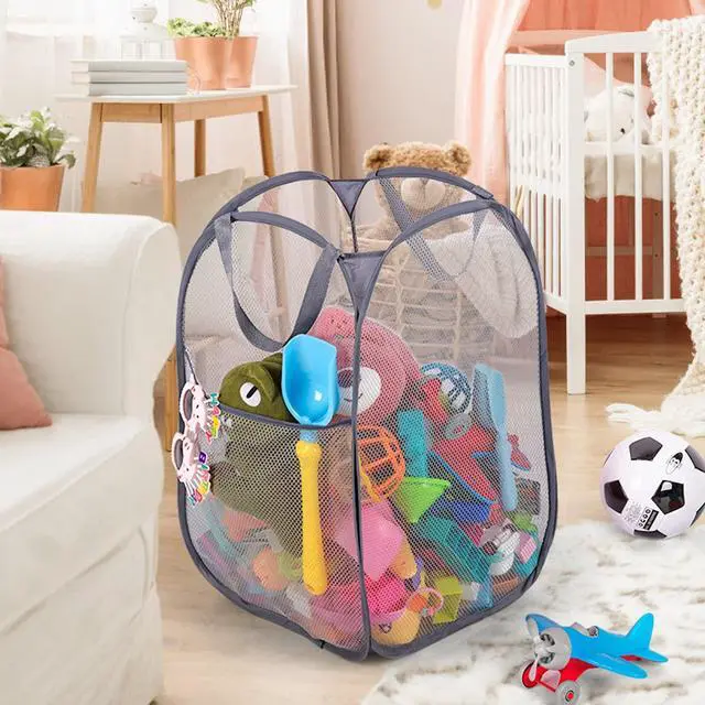 Alt view image 7 of 7 - Deluxe Strong Mesh Pop up Laundry Hamper Basket with Side Pocket for Laundry Room, Bathroom, Kids Room, College Dorm or Travel Grey