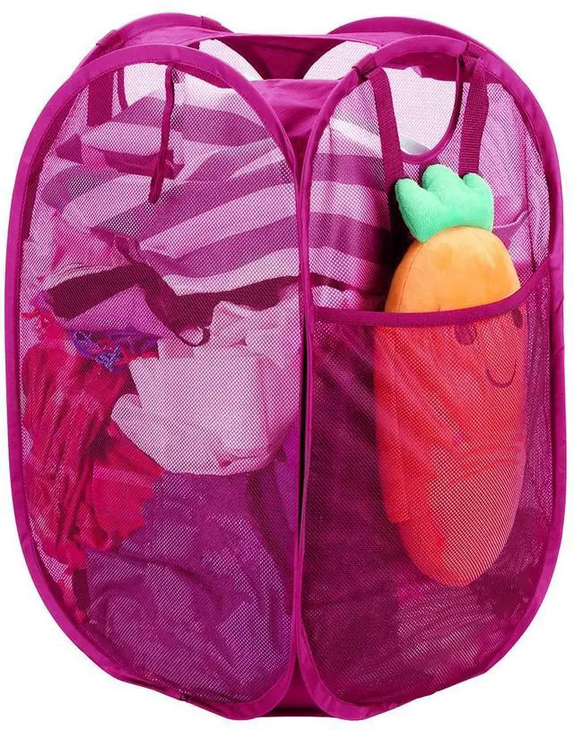 Main image of Strong Mesh Pop Up Laundry Hamper, 70L Collapsible Laundry Basket with Steel Frame, DoubleStitched Handles & Side Pocket, Foldable Dirty Clothes Hamper for Dorm, Bedroom, Pink