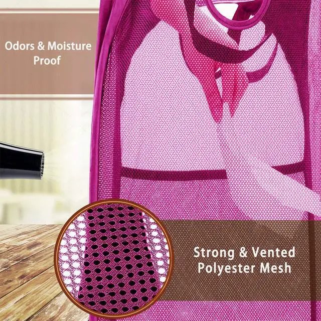 Alt view image 4 of 7 - Strong Mesh Pop Up Laundry Hamper, 70L Collapsible Laundry Basket with Steel Frame, DoubleStitched Handles & Side Pocket, Foldable Dirty Clothes Hamper for Dorm, Bedroom, Pink