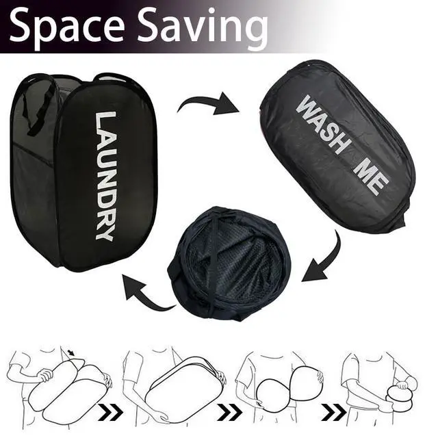 Alt view image 4 of 7 - Collapsible Laundry Basket Foldable Laundry Hamper Pop Up Basket Dirty Clothes Hamper for College Dorm, Travel, Cruise, Hotel, Black