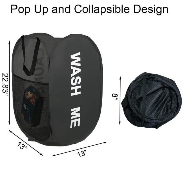 Alt view image 3 of 7 - Collapsible Laundry Basket Foldable Laundry Hamper Pop Up Basket Dirty Clothes Hamper for College Dorm, Travel, Cruise, Hotel, Black