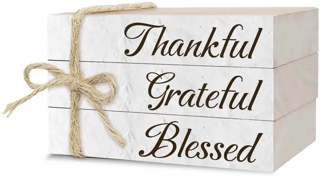Main image of Decorative Books For Home Decor, Wood Book Stack For Table Decor, Thankful Grateful Blessed Decor Books For Living Room Bookshelf Office Coffee Bar, Thanksgiving Farmhouse Stacked Books Decor (L28)