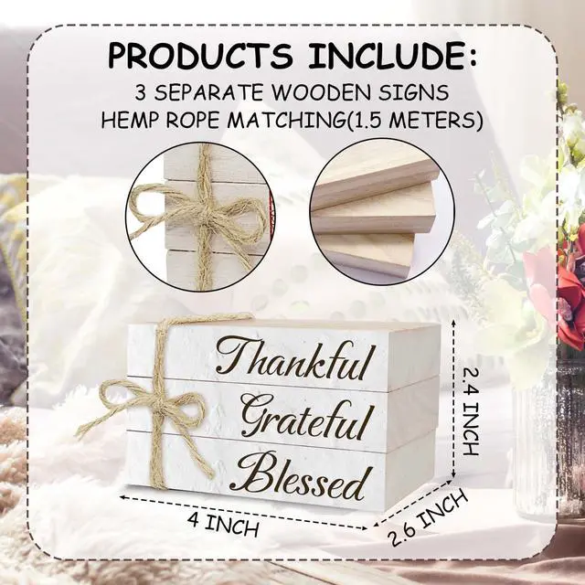 Alt view image 2 of 6 - Decorative Books For Home Decor, Wood Book Stack For Table Decor, Thankful Grateful Blessed Decor Books For Living Room Bookshelf Office Coffee Bar, Thanksgiving Farmhouse Stacked Books Decor (L28)