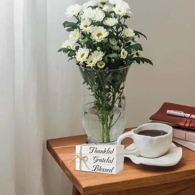 Alt view image 3 of 6 - Decorative Books For Home Decor, Wood Book Stack For Table Decor, Thankful Grateful Blessed Decor Books For Living Room Bookshelf Office Coffee Bar, Thanksgiving Farmhouse Stacked Books Decor (L28)