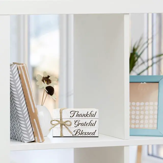 Alt view image 5 of 6 - Decorative Books For Home Decor, Wood Book Stack For Table Decor, Thankful Grateful Blessed Decor Books For Living Room Bookshelf Office Coffee Bar, Thanksgiving Farmhouse Stacked Books Decor (L28)