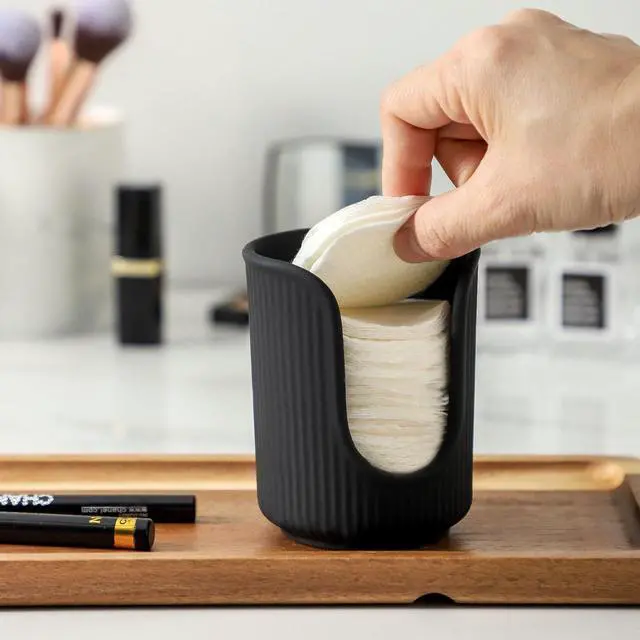 Alt view image 7 of 7 - Ceramic Bathroom Cup Dispenser with Stylish Vertical Stripes - Disposable Mouthwash Cup Holder Holds 3-4oz Paper Cups for Rinsing Cups on Bathroom Vanity Countertops (Matte Black)
