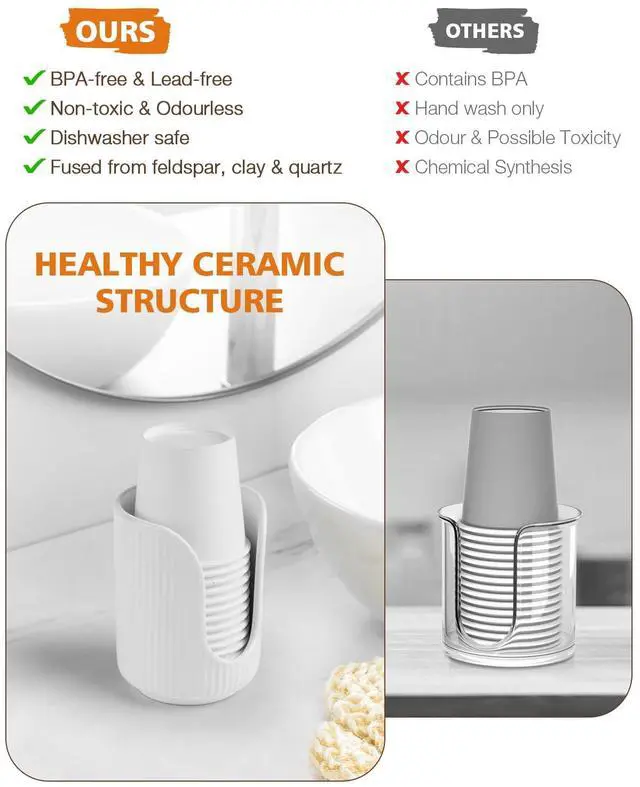 Alt view image 5 of 7 - Bathroom Cup Dispenser, 3oz-4oz Ceramic Paper Cup Holder, Small Countertop Mouthwash Dixie Cups Accessories, for Vanity Countertops, Bathroom, Kitchen, and Dining Room