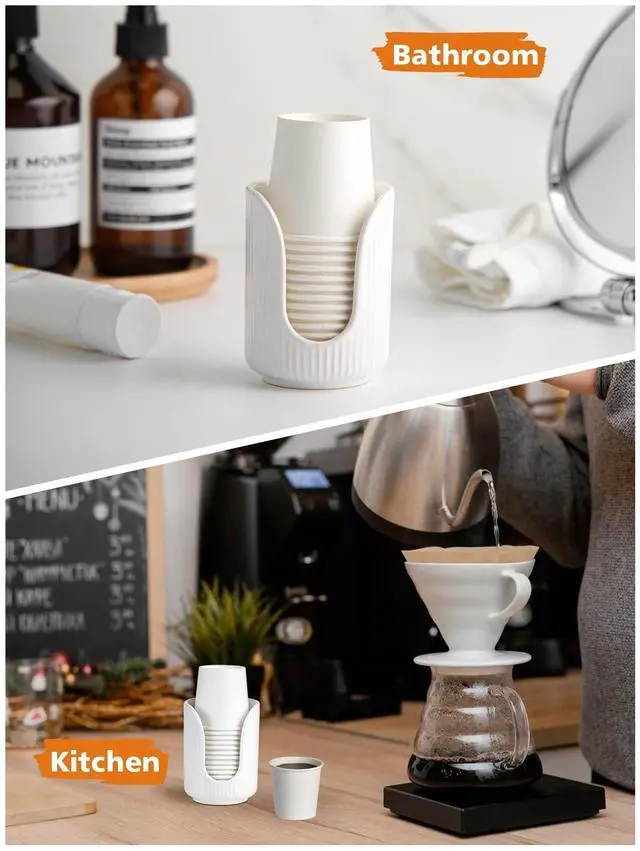 Alt view image 6 of 7 - Bathroom Cup Dispenser, 3oz-4oz Ceramic Paper Cup Holder, Small Countertop Mouthwash Dixie Cups Accessories, for Vanity Countertops, Bathroom, Kitchen, and Dining Room