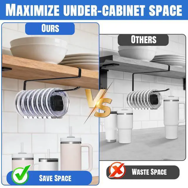 Alt view image 3 of 7 - 2 Pack Tumbler Lid Organizer, No Adhesive or Drilling, Kitchen Space Saver | Versatile Cup & Water Bottle Lid Holder, Under Cabinet Storage, Black