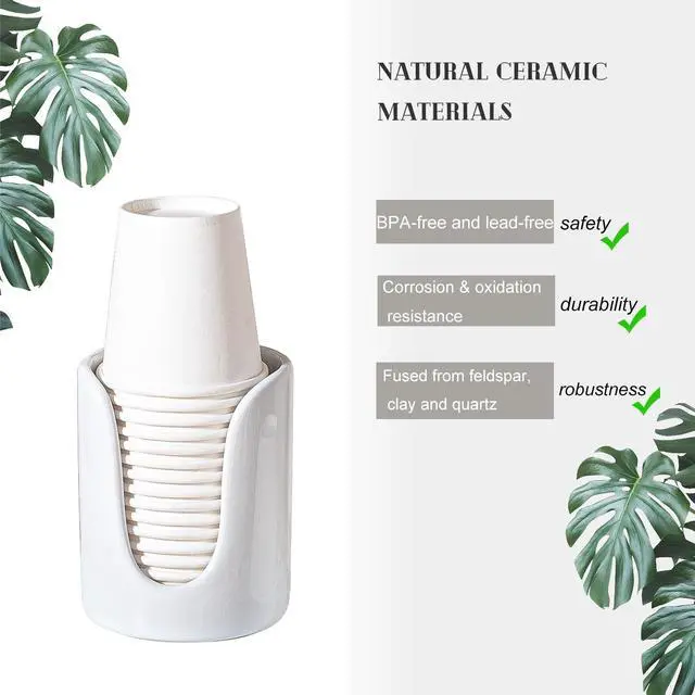 Alt view image 2 of 7 - Bathroom Cup Dispenser Small Cup Holder for Bathroom, Ceramic Mouthwash Cups 3 4 oz Cup Dispenser Accessories, 1 Pack, White