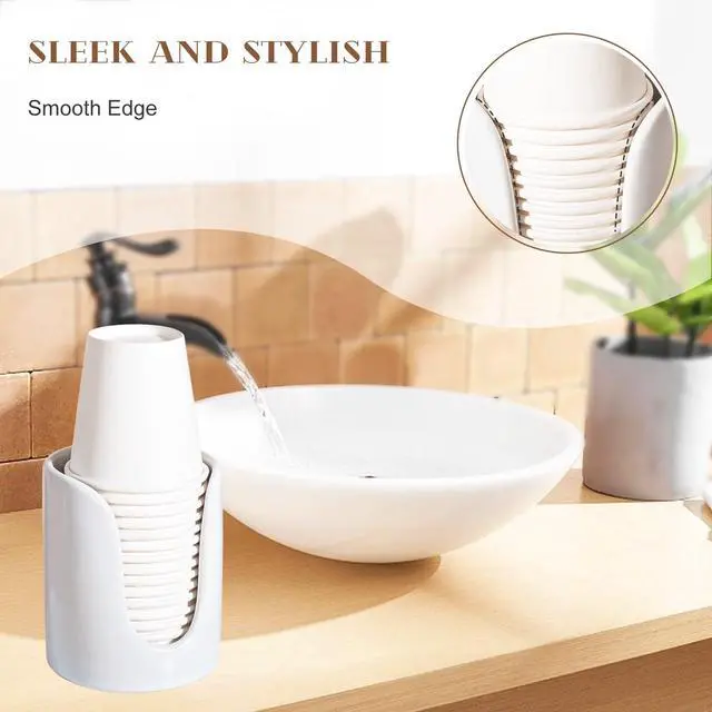 Alt view image 4 of 7 - Bathroom Cup Dispenser Small Cup Holder for Bathroom, Ceramic Mouthwash Cups 3 4 oz Cup Dispenser Accessories, 1 Pack, White