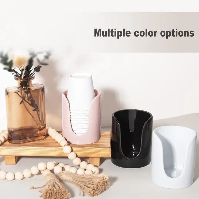 Alt view image 7 of 7 - Bathroom Cup Dispenser Small Cup Holder for Bathroom, Ceramic Mouthwash Cups 3 4 oz Cup Dispenser Accessories, 1 Pack, White