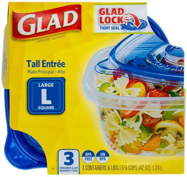 Alt view image 3 of 6 - GladWare Tall Entree Containers, Large Square, 42 Oz, 3 Count | Tight seal for meal prep and lunches in a tall square format, dishwasher safe