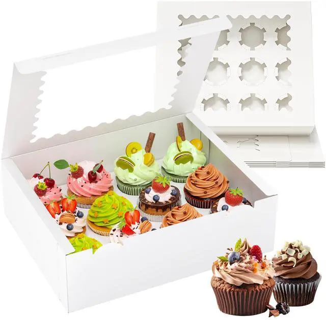 Main image of 4 Pack White Cupcake Boxes, Hold 12 Count Cupcake, Cupcake Carriers | Cupcake Containers with Window, Easy Assemble Cupcake Holder for Birthday Holiday,Party Bakery,Cupcakes,Desserts, Baked Goods