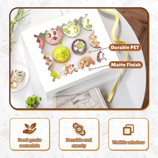 Alt view image 3 of 7 - 4 Pack White Cupcake Boxes, Hold 12 Count Cupcake, Cupcake Carriers | Cupcake Containers with Window, Easy Assemble Cupcake Holder for Birthday Holiday,Party Bakery,Cupcakes,Desserts, Baked Goods