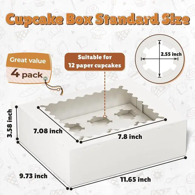 Alt view image 2 of 7 - 4 Pack White Cupcake Boxes, Hold 12 Count Cupcake, Cupcake Carriers | Cupcake Containers with Window, Easy Assemble Cupcake Holder for Birthday Holiday,Party Bakery,Cupcakes,Desserts, Baked Goods