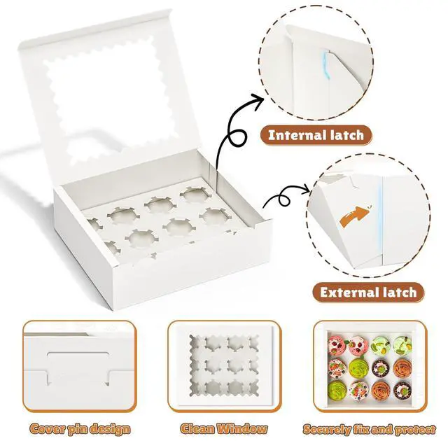 Alt view image 5 of 7 - 4 Pack White Cupcake Boxes, Hold 12 Count Cupcake, Cupcake Carriers | Cupcake Containers with Window, Easy Assemble Cupcake Holder for Birthday Holiday,Party Bakery,Cupcakes,Desserts, Baked Goods