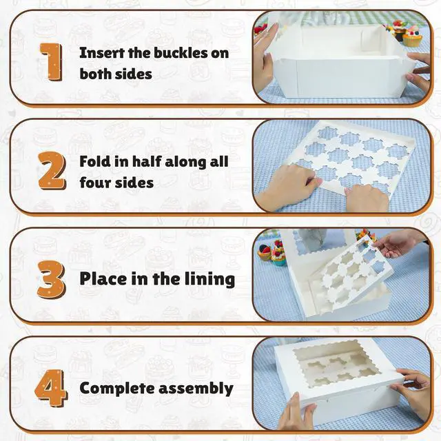 Alt view image 6 of 7 - 4 Pack White Cupcake Boxes, Hold 12 Count Cupcake, Cupcake Carriers | Cupcake Containers with Window, Easy Assemble Cupcake Holder for Birthday Holiday,Party Bakery,Cupcakes,Desserts, Baked Goods