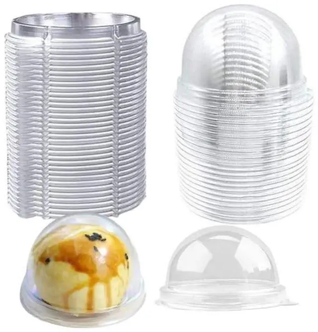 Main image of 50 Pack 2 Inch Clear Plastic Mini Cake Box, Silver | Muffins Box, Cookies Box, Dome Box, Wedding Birthday Gift Box