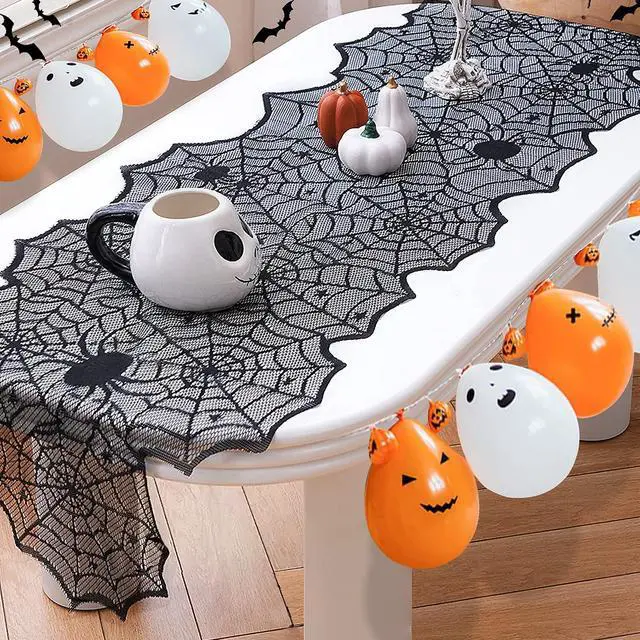 Alt view image 2 of 7 - Halloween Table Runner,Black Lace Spider Web Table Runners,18 x 72 Inch | Black Lace Spider Web Table Runners for Halloween Decor,Vivid Polyester Spider Web Table Runner for Halloween Decoration