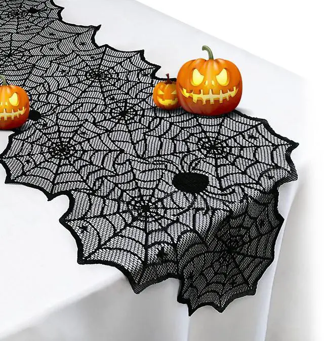 Main image of Halloween Table Runner,Black Lace Spider Web Table Runners,18 x 72 Inch | Black Lace Spider Web Table Runners for Halloween Decor,Vivid Polyester Spider Web Table Runner for Halloween Decoration