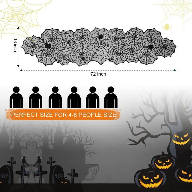 Alt view image 4 of 7 - Halloween Table Runner,Black Lace Spider Web Table Runners,18 x 72 Inch | Black Lace Spider Web Table Runners for Halloween Decor,Vivid Polyester Spider Web Table Runner for Halloween Decoration