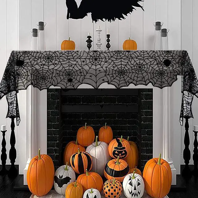 Alt view image 7 of 7 - Halloween Table Runner,Black Lace Spider Web Table Runners,18 x 72 Inch | Black Lace Spider Web Table Runners for Halloween Decor,Vivid Polyester Spider Web Table Runner for Halloween Decoration