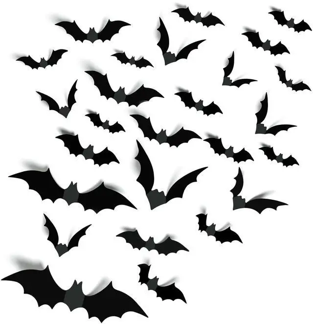 Main image of 140Pcs 3D Bats Halloween Decorations Realistic PVC Wall Decor | Black Scary Bat Stickers, DIY Party Supplies, Indoor Bathroom Creepy Home Decor