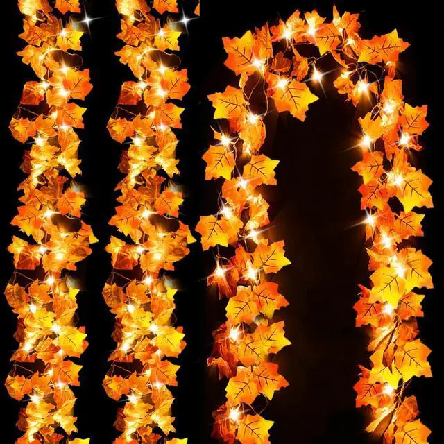 Main image of Fall Decor 3-Pack Fall Leaf Garland with Lights, Total 24.6ft 60 LED Halloween String Lights, Thanksgiving Decorations for Home Holiday Autumn Indoor Friendsgiving Gift