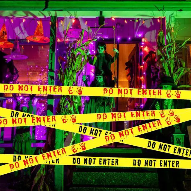 Alt view image 4 of 7 - 2Pcs Halloween Decorations Caution Tape - 2 inch x 164 feet Do Not Enter Caution Tape Roll Yellow Scary Hazard Warning Tape Safety Outdoor DIY Spooky Decorative for Party,Door,Danger Areas,Indoor