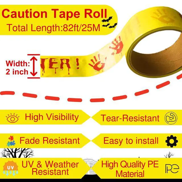 Alt view image 7 of 7 - 2Pcs Halloween Decorations Caution Tape - 2 inch x 164 feet Do Not Enter Caution Tape Roll Yellow Scary Hazard Warning Tape Safety Outdoor DIY Spooky Decorative for Party,Door,Danger Areas,Indoor