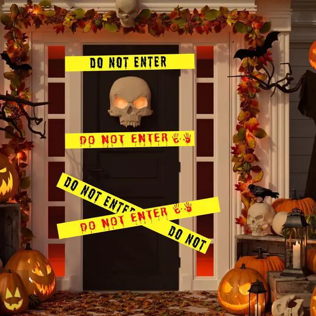 Alt view image 6 of 7 - 2Pcs Halloween Decorations Caution Tape - 2 inch x 164 feet Do Not Enter Caution Tape Roll Yellow Scary Hazard Warning Tape Safety Outdoor DIY Spooky Decorative for Party,Door,Danger Areas,Indoor