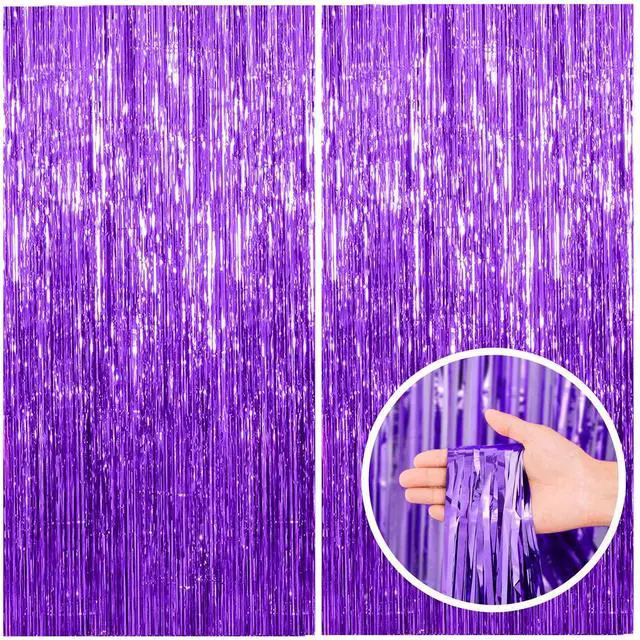 Main image of 2 Pack Purple Backdrop Tinsel Streamers Foil Fringe Backdrop Halloween Party Decorations Purple Backdrop Curtain Birthday Graduation Bachelorette Christmas New Year Party Decorations