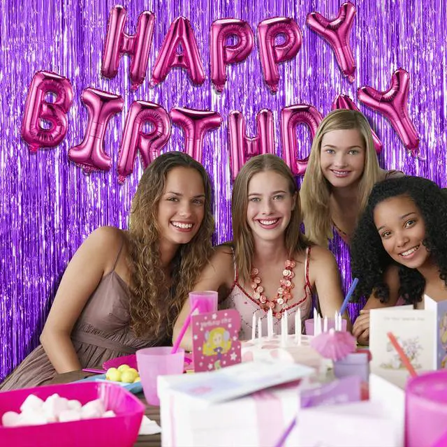 Alt view image 4 of 7 - 2 Pack Purple Backdrop Tinsel Streamers Foil Fringe Backdrop Halloween Party Decorations Purple Backdrop Curtain Birthday Graduation Bachelorette Christmas New Year Party Decorations