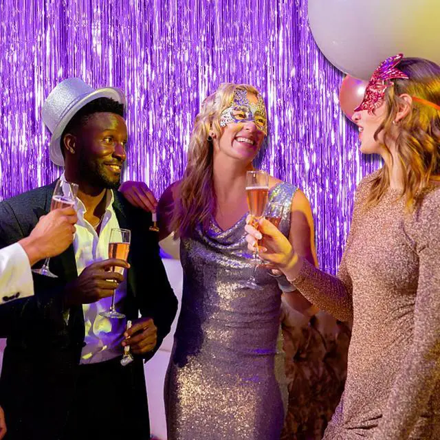 Alt view image 5 of 7 - 2 Pack Purple Backdrop Tinsel Streamers Foil Fringe Backdrop Halloween Party Decorations Purple Backdrop Curtain Birthday Graduation Bachelorette Christmas New Year Party Decorations
