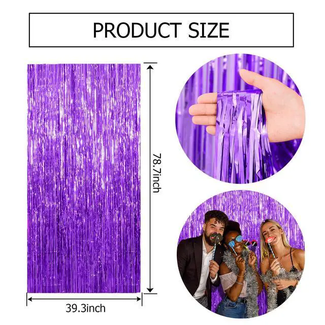 Alt view image 7 of 7 - 2 Pack Purple Backdrop Tinsel Streamers Foil Fringe Backdrop Halloween Party Decorations Purple Backdrop Curtain Birthday Graduation Bachelorette Christmas New Year Party Decorations