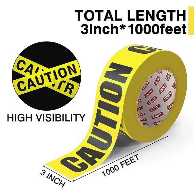 Alt view image 2 of 7 - 1 Roll Premium Yellow Caution Tape, 3 Inch x 1000FT Halloween Decor | Bright Hazard Tape with Bold Black Text, Danger Zone Barrier for Sporting Events, Construction Areas and Halloween Decor
