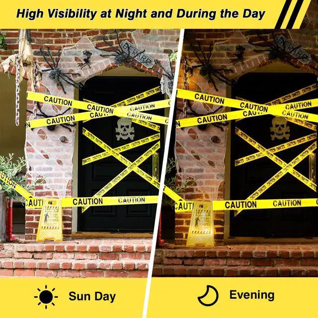 Alt view image 5 of 7 - 1 Roll Premium Yellow Caution Tape, 3 Inch x 1000FT Halloween Decor | Bright Hazard Tape with Bold Black Text, Danger Zone Barrier for Sporting Events, Construction Areas and Halloween Decor