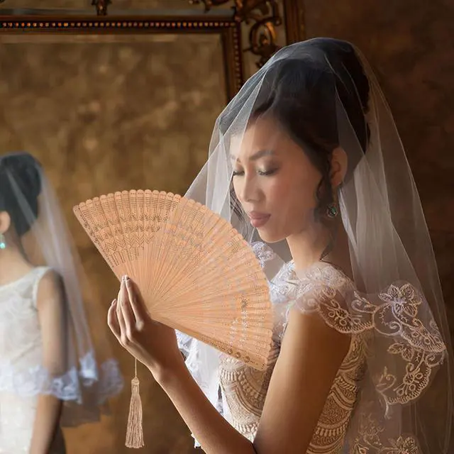 Alt view image 4 of 7 - Bamboo Folding Fan Vintage Handheld Foldable Fan for Women Portable Accessory for Wedding Birthday Home Decor 12.5 x 7.1 Inch