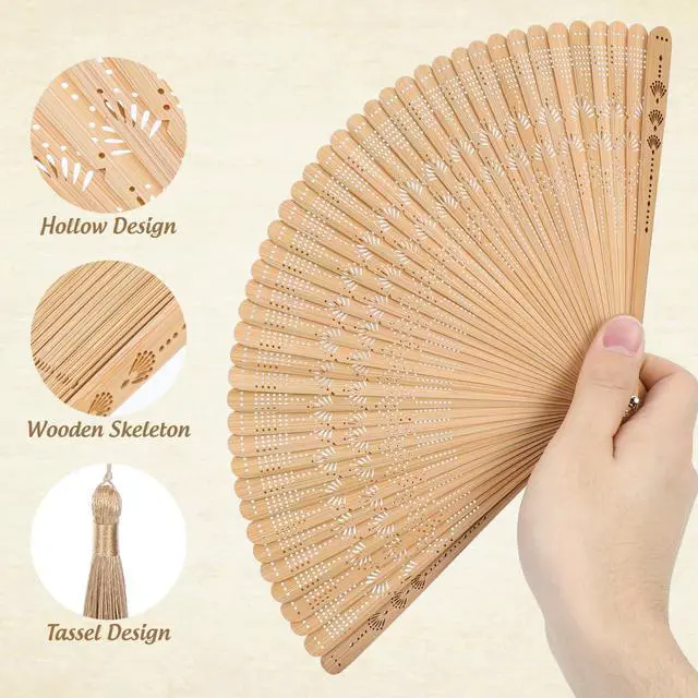 Alt view image 6 of 7 - Bamboo Folding Fan Vintage Handheld Foldable Fan for Women Portable Accessory for Wedding Birthday Home Decor 12.5 x 7.1 Inch