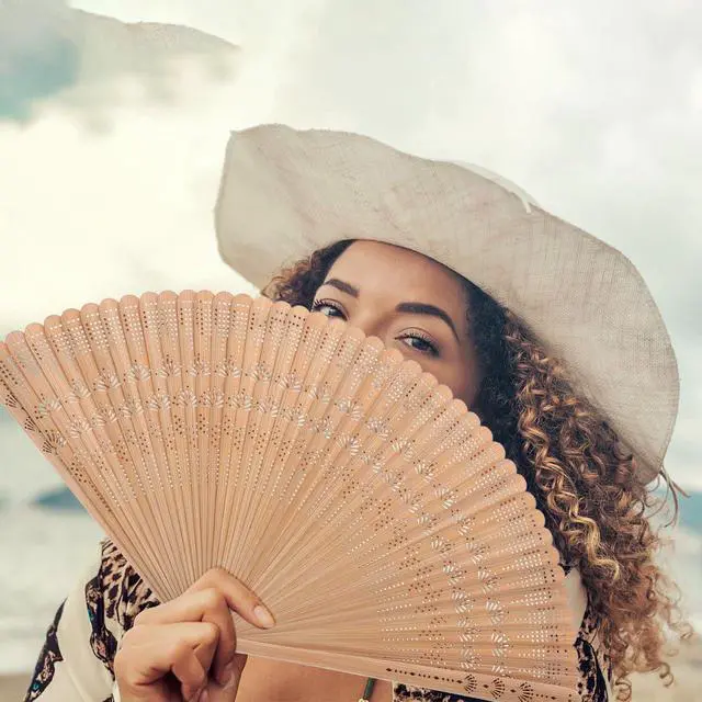 Alt view image 7 of 7 - Bamboo Folding Fan Vintage Handheld Foldable Fan for Women Portable Accessory for Wedding Birthday Home Decor 12.5 x 7.1 Inch