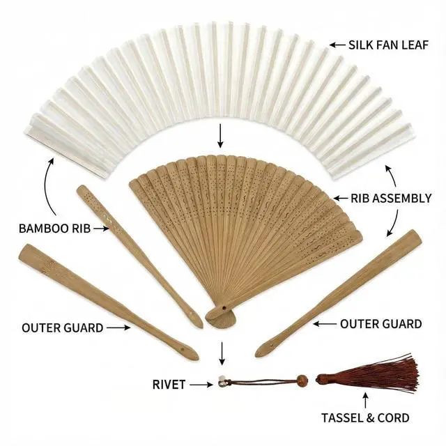 Alt view image 2 of 7 - Hand Fan for Women Foldable - Folding Chinese Japanese Vintage Bamboo Silk Fan - Ideal for Hot Flashes, Church, EDM, Festivals, Dancing and Gifts (Bamboo-White)