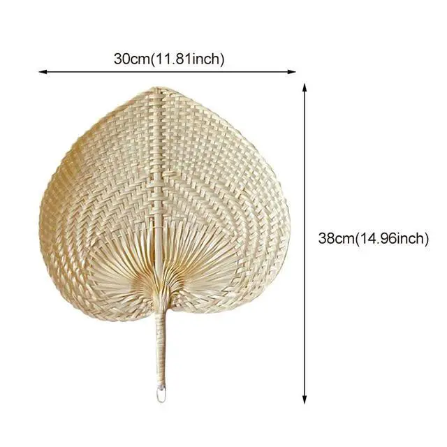 Alt view image 2 of 7 - Natural Bamboo Raffia Fans - 2pcs Chinese Style Hand Weaving Fan Handmade Weaving Fan Indoor Outdoor Summer Cooling Supplies Farmhouse Wall Decor Wedding Party Favors(1)