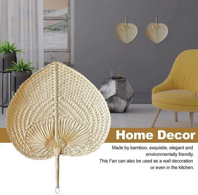 Alt view image 3 of 7 - Natural Bamboo Raffia Fans - 2pcs Chinese Style Hand Weaving Fan Handmade Weaving Fan Indoor Outdoor Summer Cooling Supplies Farmhouse Wall Decor Wedding Party Favors(1)