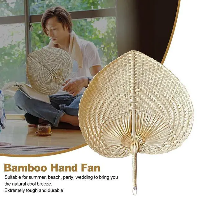 Alt view image 4 of 7 - Natural Bamboo Raffia Fans - 2pcs Chinese Style Hand Weaving Fan Handmade Weaving Fan Indoor Outdoor Summer Cooling Supplies Farmhouse Wall Decor Wedding Party Favors(1)