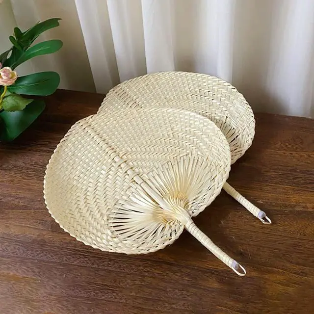 Alt view image 5 of 7 - Natural Bamboo Raffia Fans - 2pcs Chinese Style Hand Weaving Fan Handmade Weaving Fan Indoor Outdoor Summer Cooling Supplies Farmhouse Wall Decor Wedding Party Favors(1)