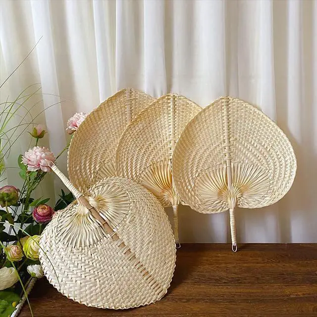 Alt view image 6 of 7 - Natural Bamboo Raffia Fans - 2pcs Chinese Style Hand Weaving Fan Handmade Weaving Fan Indoor Outdoor Summer Cooling Supplies Farmhouse Wall Decor Wedding Party Favors(1)