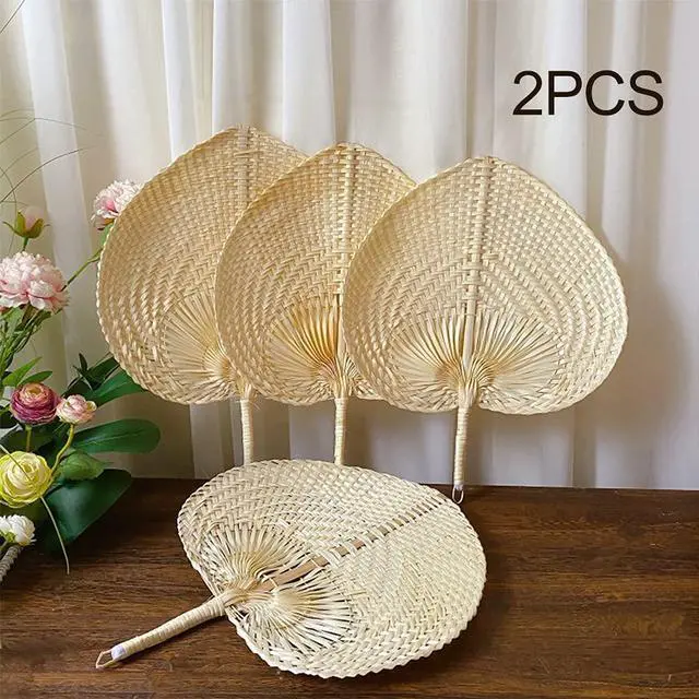 Alt view image 7 of 7 - Natural Bamboo Raffia Fans - 2pcs Chinese Style Hand Weaving Fan Handmade Weaving Fan Indoor Outdoor Summer Cooling Supplies Farmhouse Wall Decor Wedding Party Favors(1)