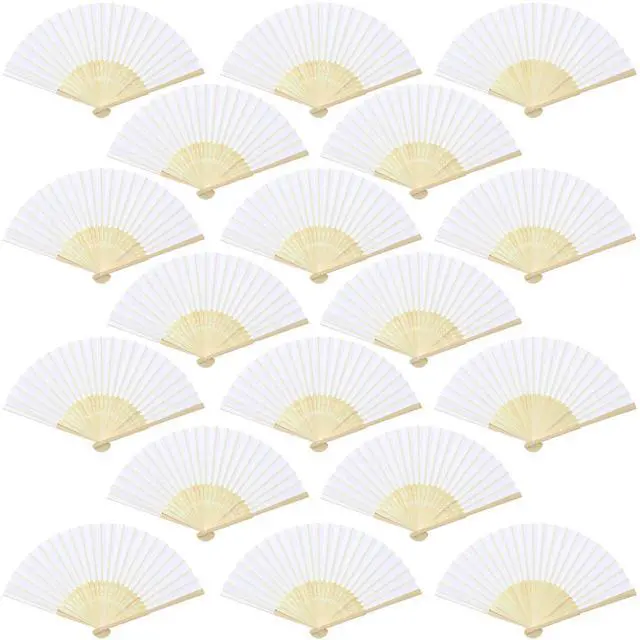Main image of 18 Pieces White Handheld Cloth and Bamboo Folding Fans for Wedding Decoration, Church Gifts, Party Favors, DIY Decoration